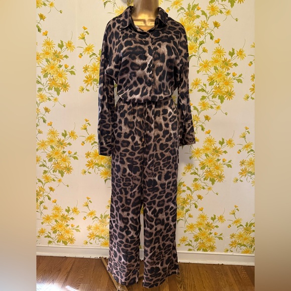 NWOT 2 piece Chic wild pants and shirt matching set Brown and Black size M - Picture 5 of 16